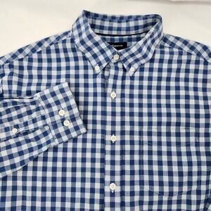Croft & Barrow Blue Gingham Stretch Button Down Shirt Mens Large Preppy Casual